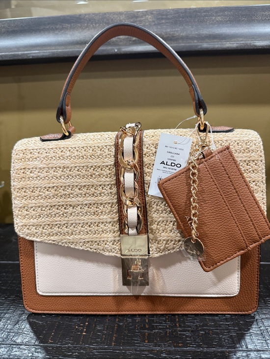 Aldo Handbags - ALDO Tan, Cream & Straw Woven Top-Handle Satchel with Cardholder